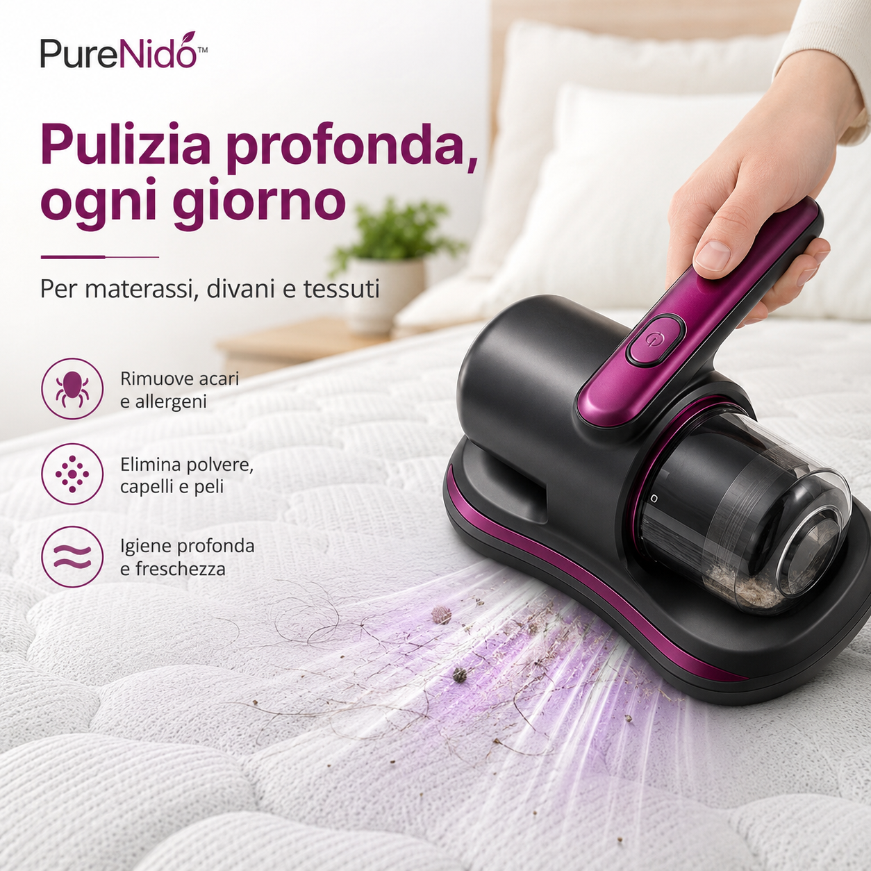 PureNido™ – Aspiratore Antiacari per Materassi, Divani e Tessuti