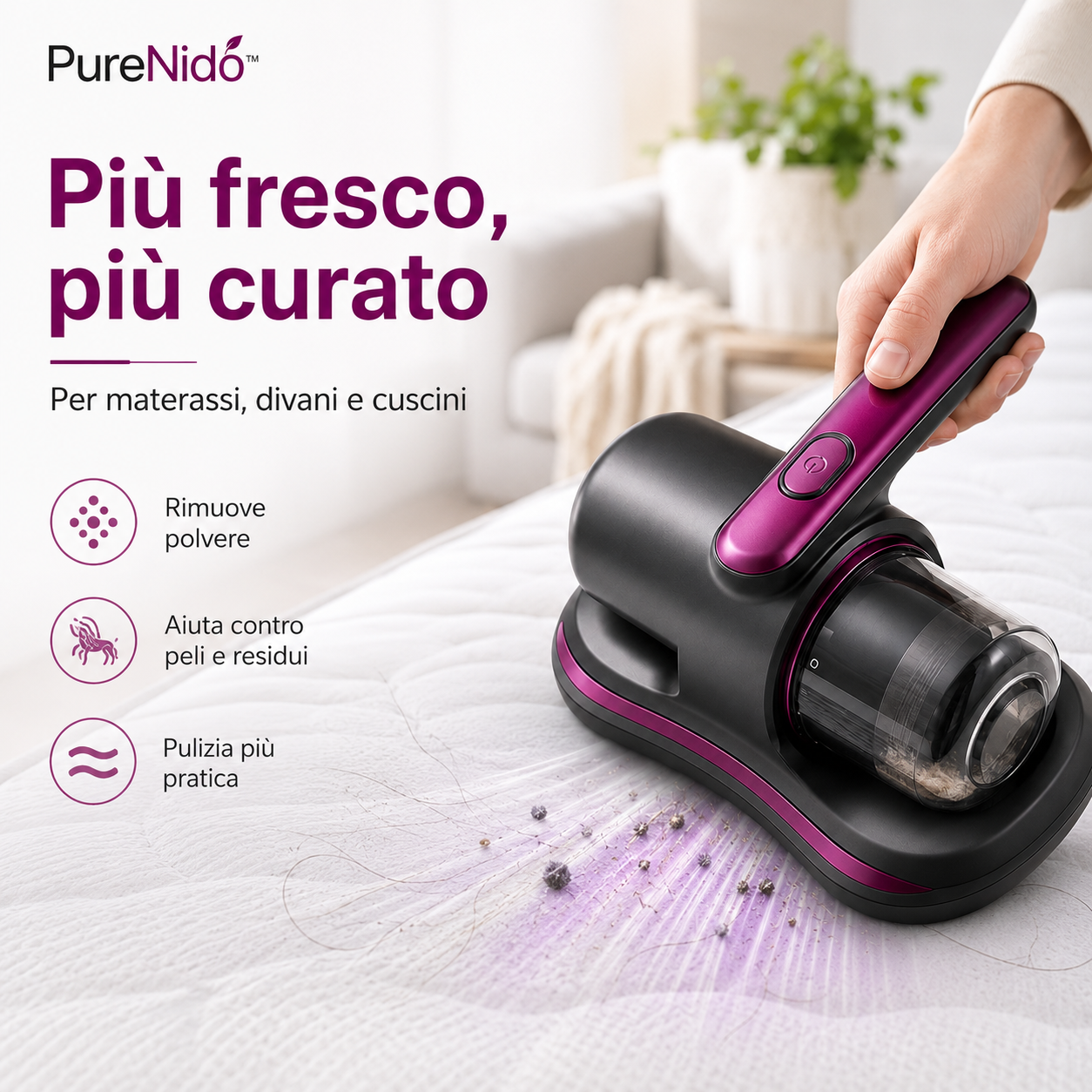PureNido™ – Aspiratore Antiacari per Materassi, Divani e Tessuti