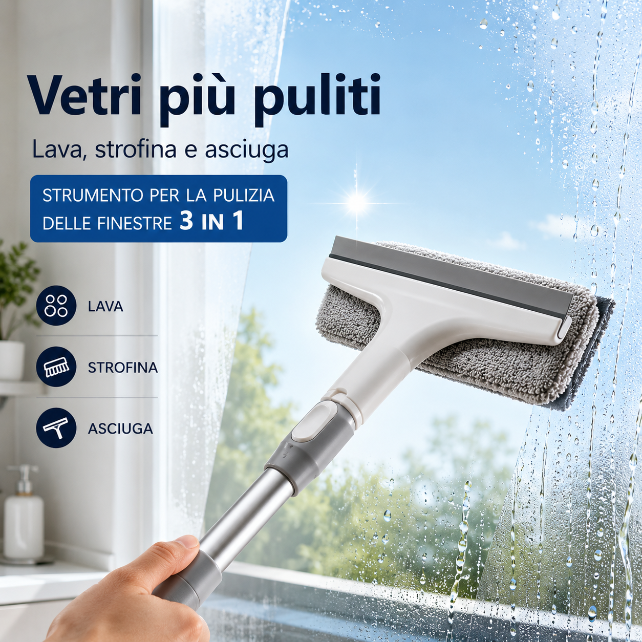 Strumento per la Pulizia delle Finestre 3 in 1