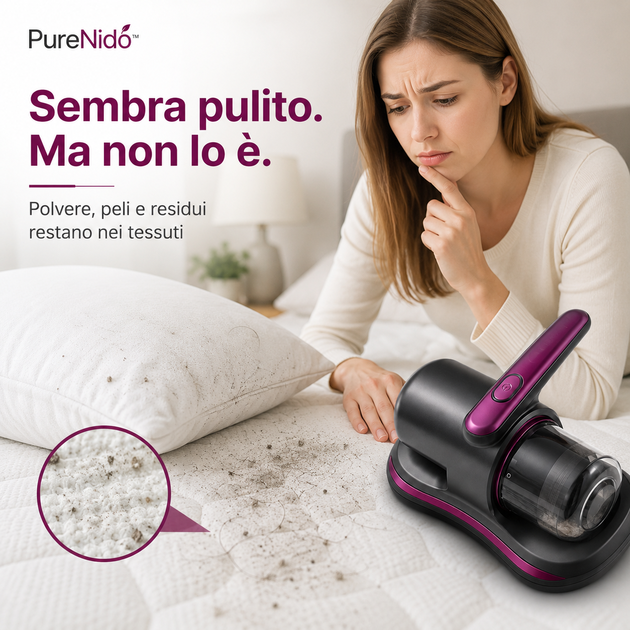 PureNido™ – Aspiratore Antiacari per Materassi, Divani e Tessuti