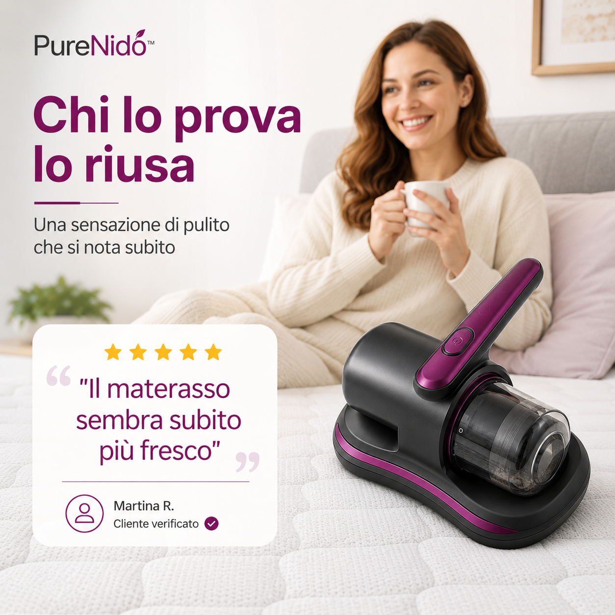 PureNido™ – Aspiratore Antiacari per Materassi, Divani e Tessuti