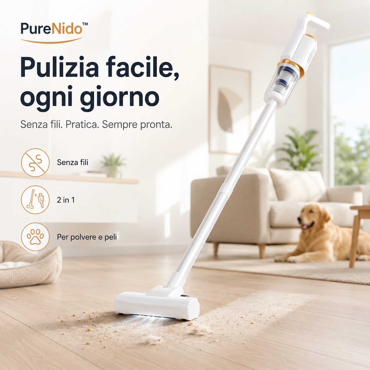 PureNido™ AirFlex – Scopa Elettrica Senza Fili 2 in 1