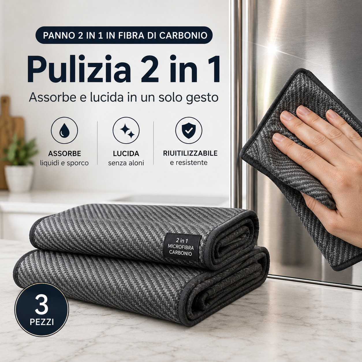 Panno 2 in 1 in Fibra di Carbonio – Confezione da 3 pezzi